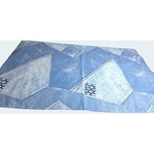 Vintage Blue Patchwork Faux Denim Print Fabric Large Laundry Bag